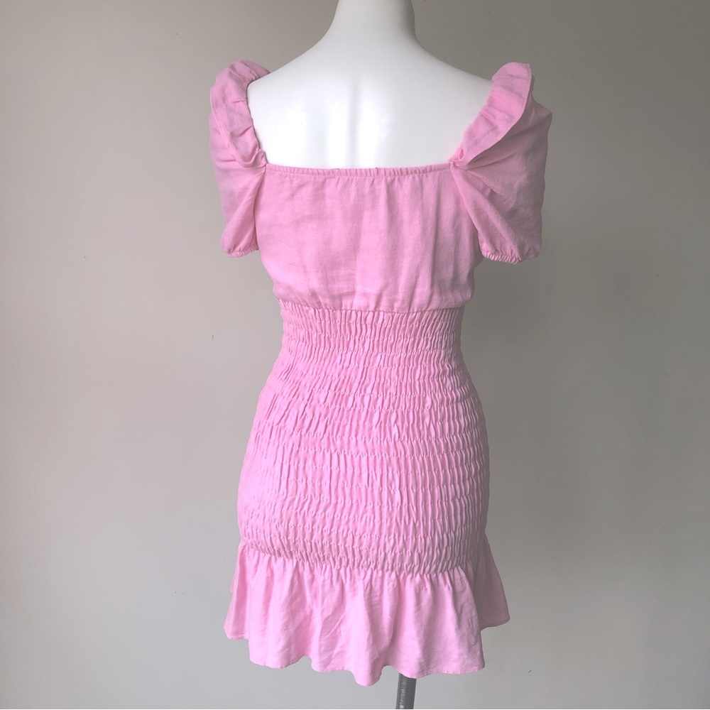 Zara Pink Linen Blend V Neck Ruffled Mini Dress, XS - Picture 10 of 11